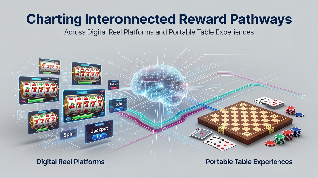 Network diagram showing reward pathways linking digital slot reels with mobile table game interfaces