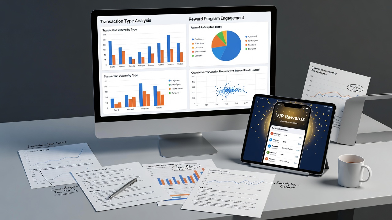 Mobile device showing reward progress bars and transaction history within a casino loyalty dashboard