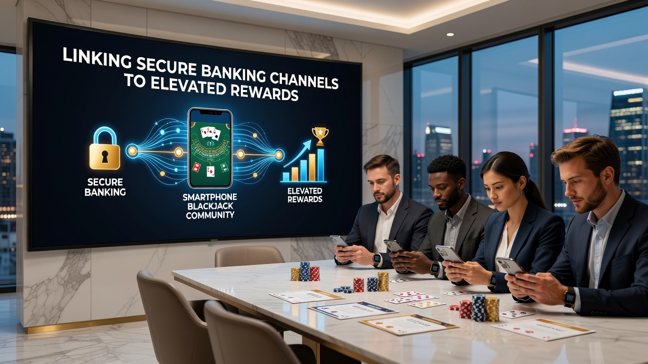 Mobile app dashboard showing linked banking channels alongside accumulated blackjack rewards and status levels